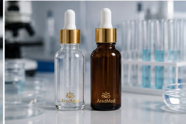 بطری قطره چکان دارویی شیشه ای قهوهای و شفاف