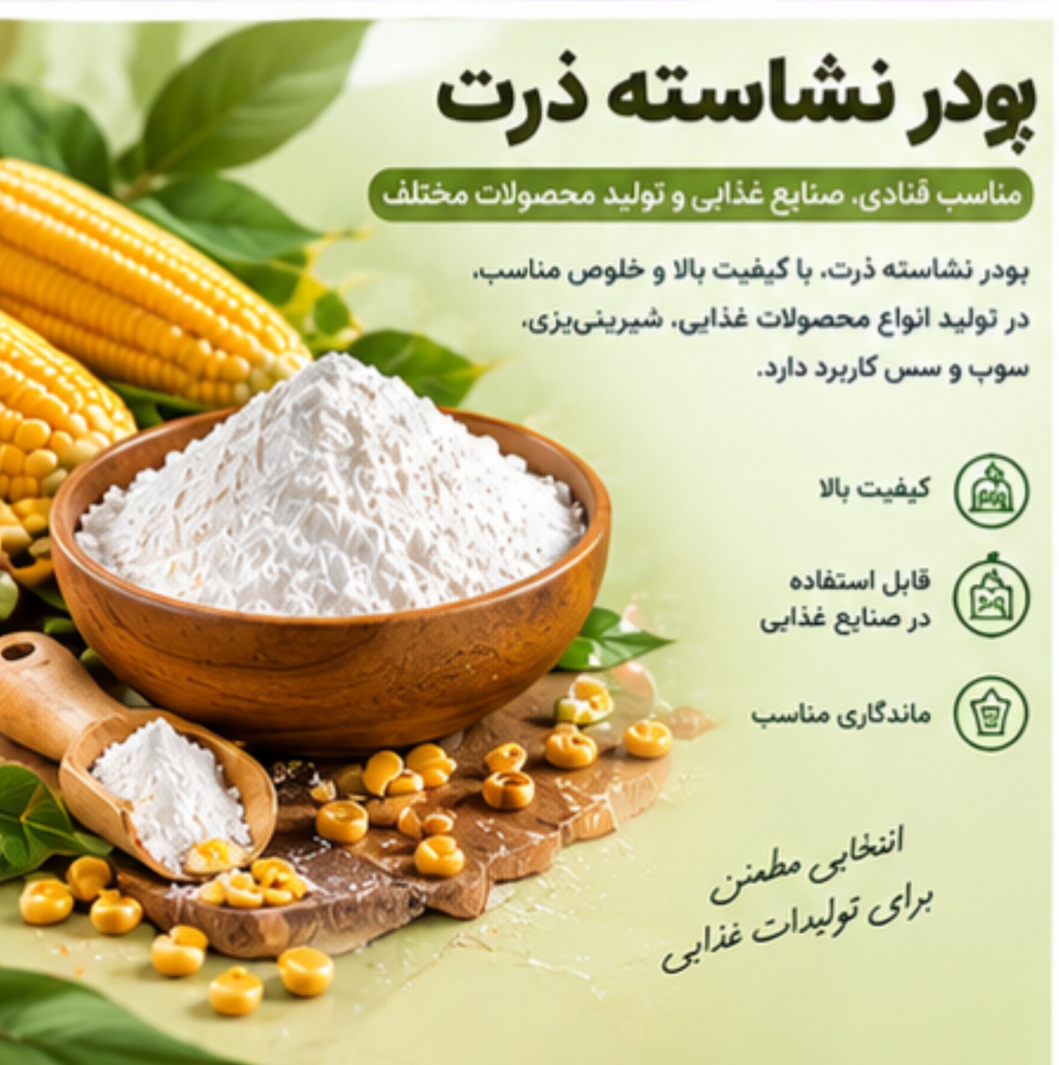 پودر نشاسته ذرت | نشاسته خوراکی مناسب تولیدات غذایی