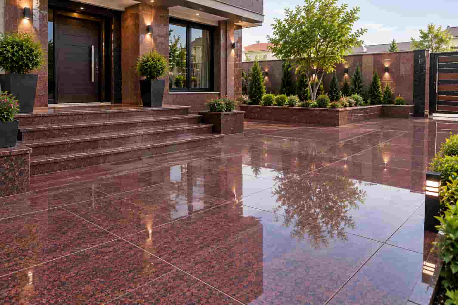 سنگ گرانیت زرشکی با قابلیت استفاده در طراحی نما