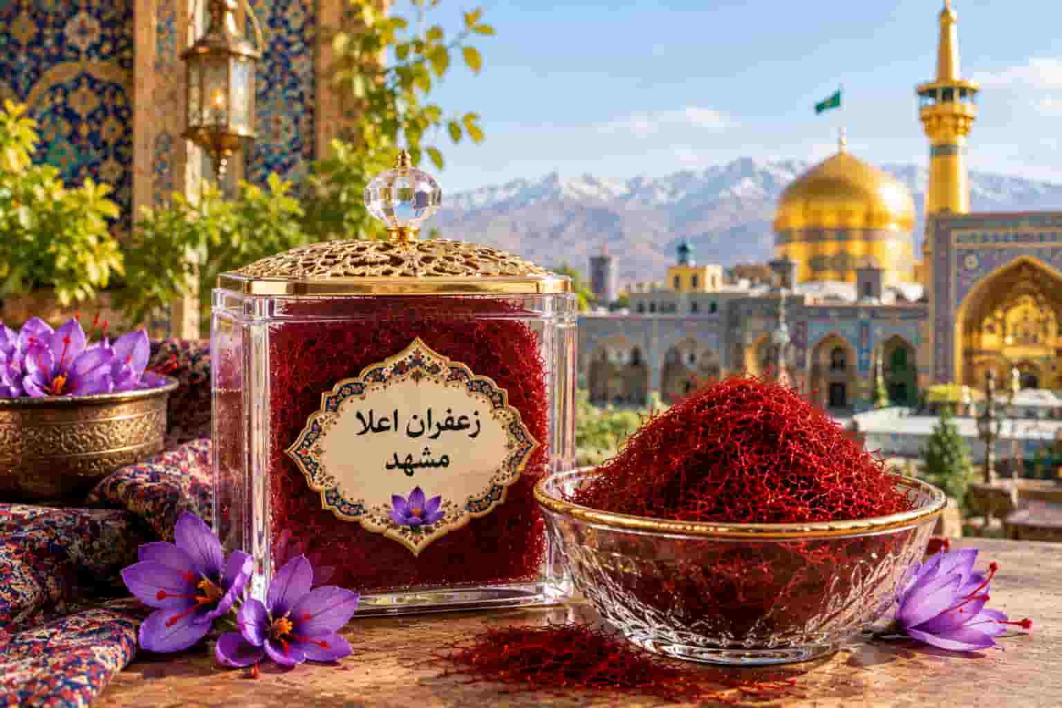زعفران اعلا مشهد خوش عطر با رشته های قرمز و سالم