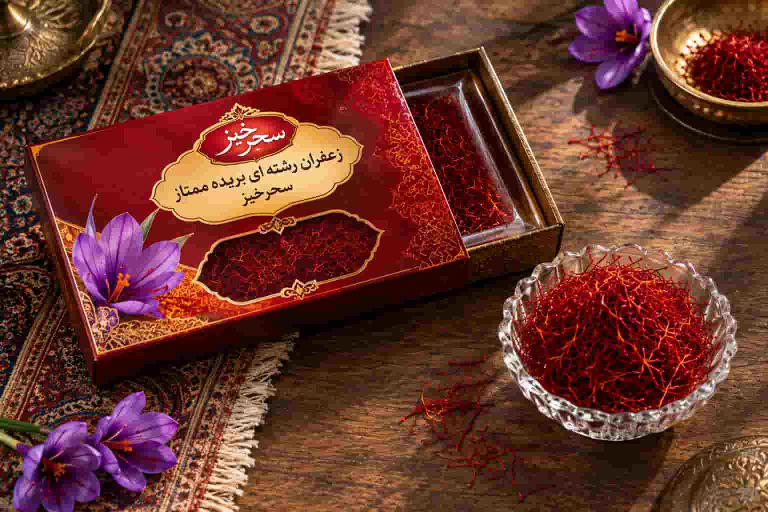 زعفران رشته ای بریده ممتاز سحرخیز پررنگ برای غذا و برنج