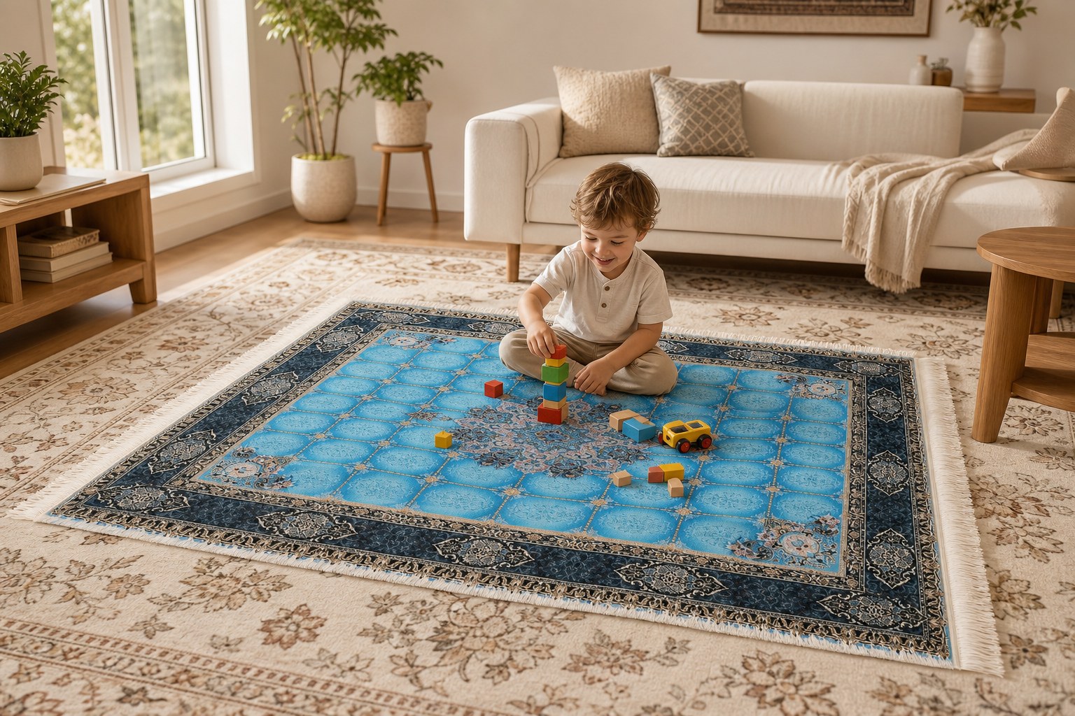 زیرانداز مخمل کلاسیک آبی