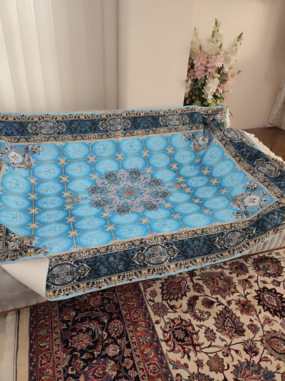 زیرانداز مخمل کلاسیک آبی 2