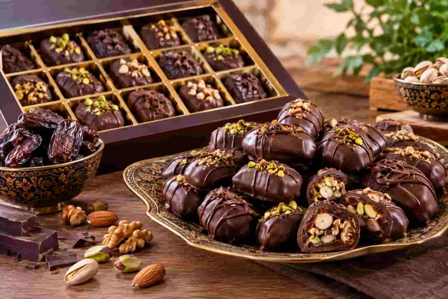 خرما شکلاتی مغزدار مناسب پذیرایی های رسمی و خانوادگی