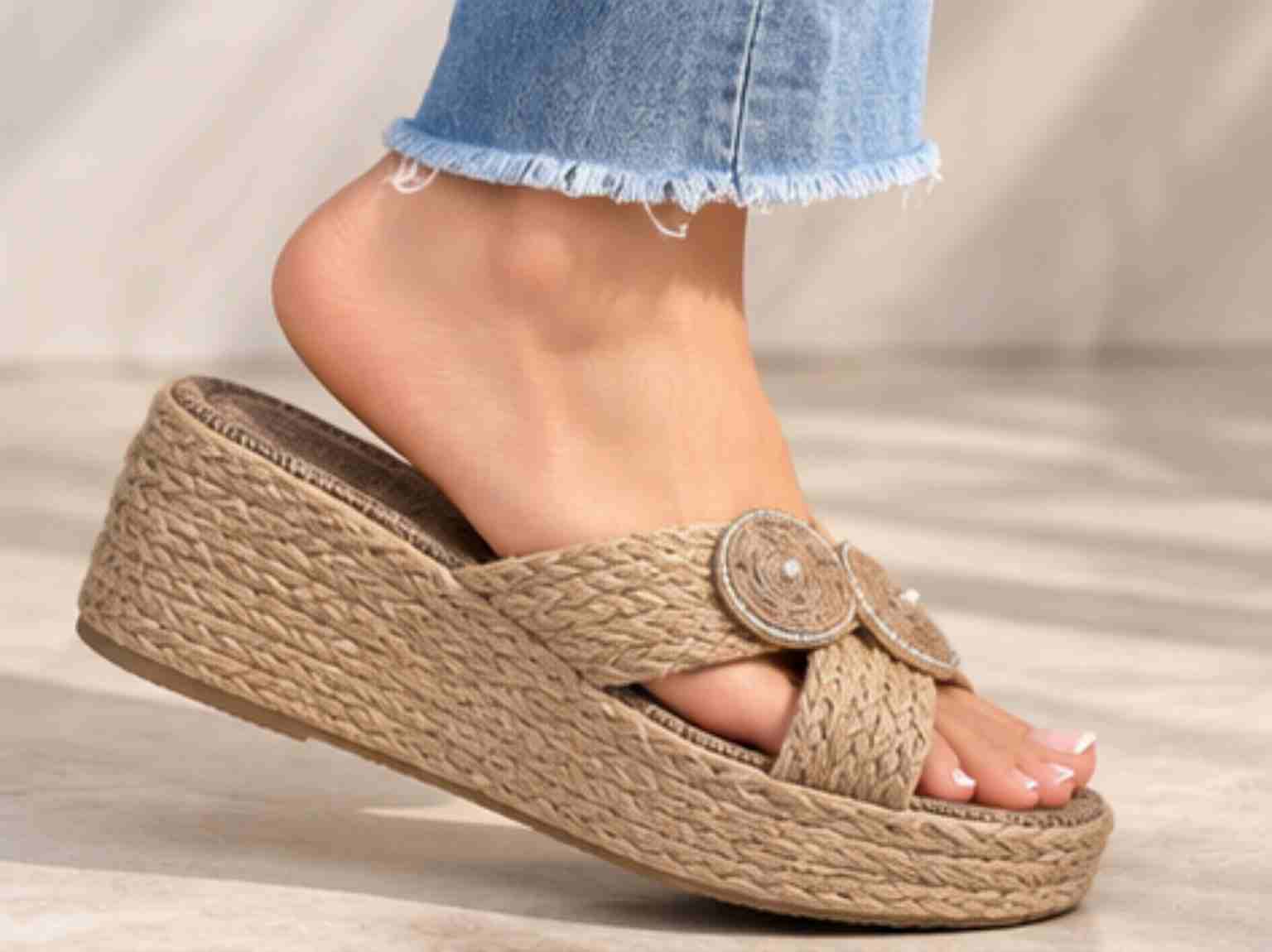 صندل لژدار کنفی زنانه عمده با زیره pu 4
