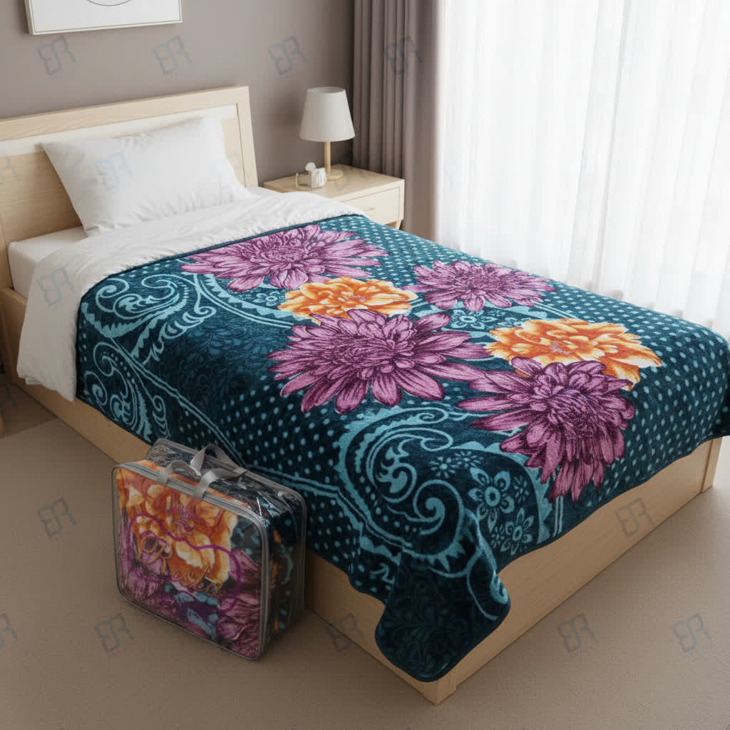 پتو روشا یک نفره قلبی و گلدار