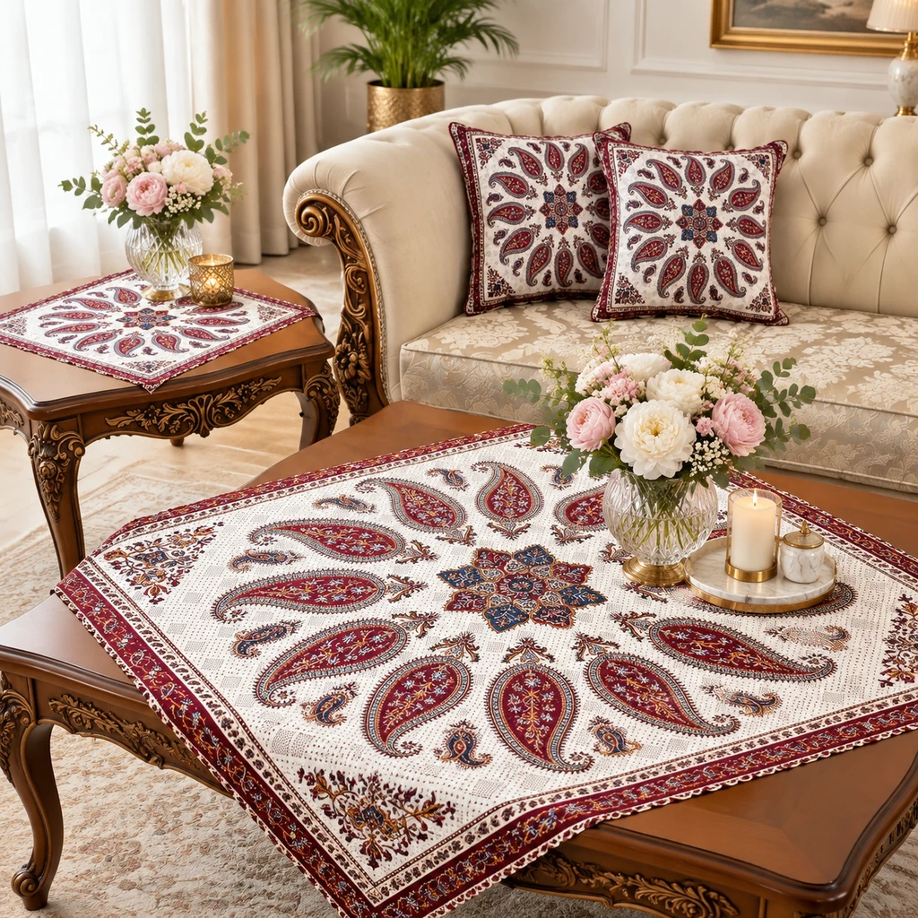 رومیزی مخمل چاپی طرح ترمه