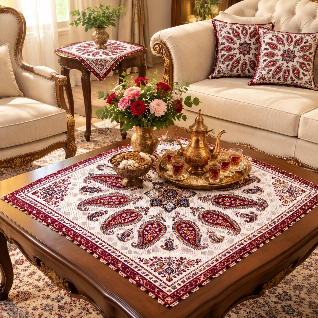 رومیزی مخمل چاپی طرح ترمه 2
