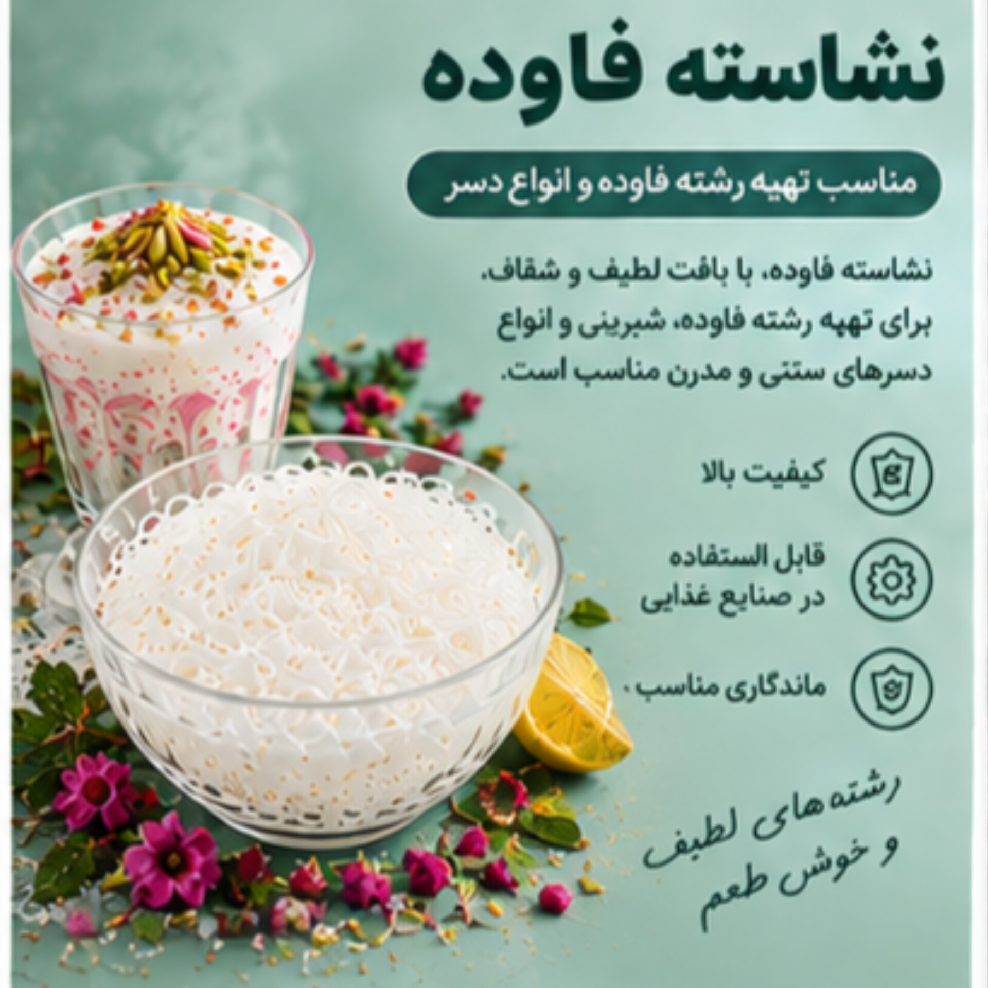 نشاسته فالوده | ماده اولیه تولید فالوده و دسرهای خنک