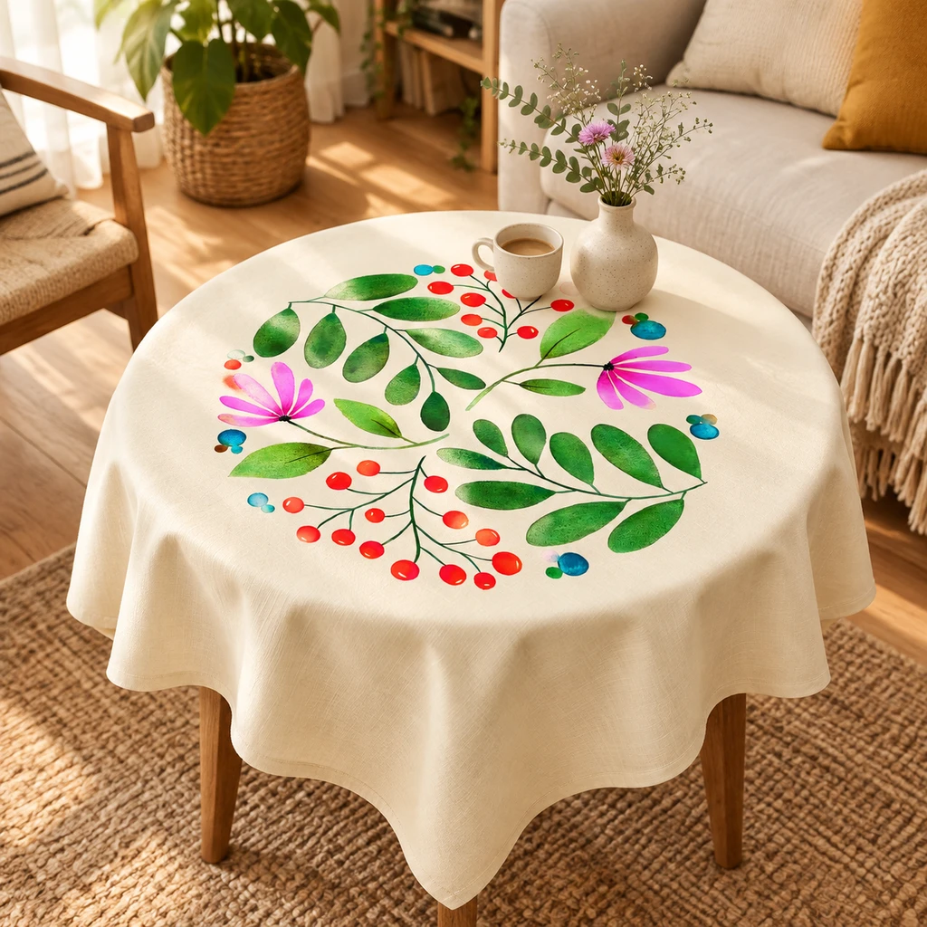 رومیزی مخمل گلدار کرمی