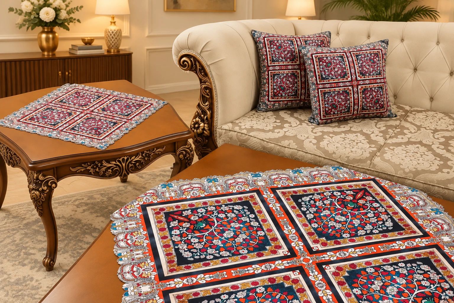 ست رومیزی مخمل گلدار سنتی